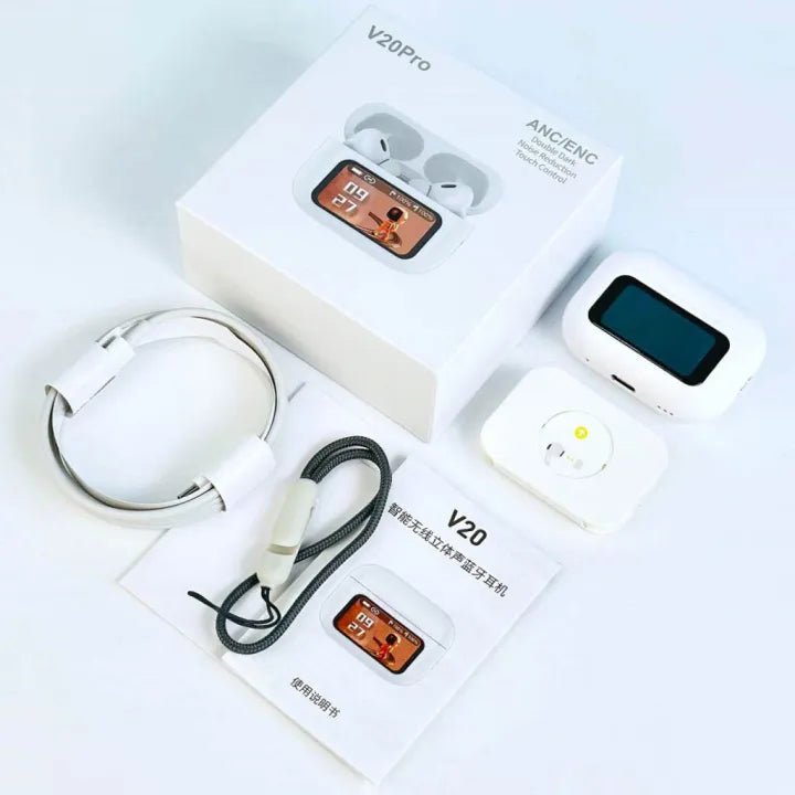 V20 Airpods Wireless Earbuds 32H Playtime Bluetooth 5.4 ANC+ENC Noise Cancelling