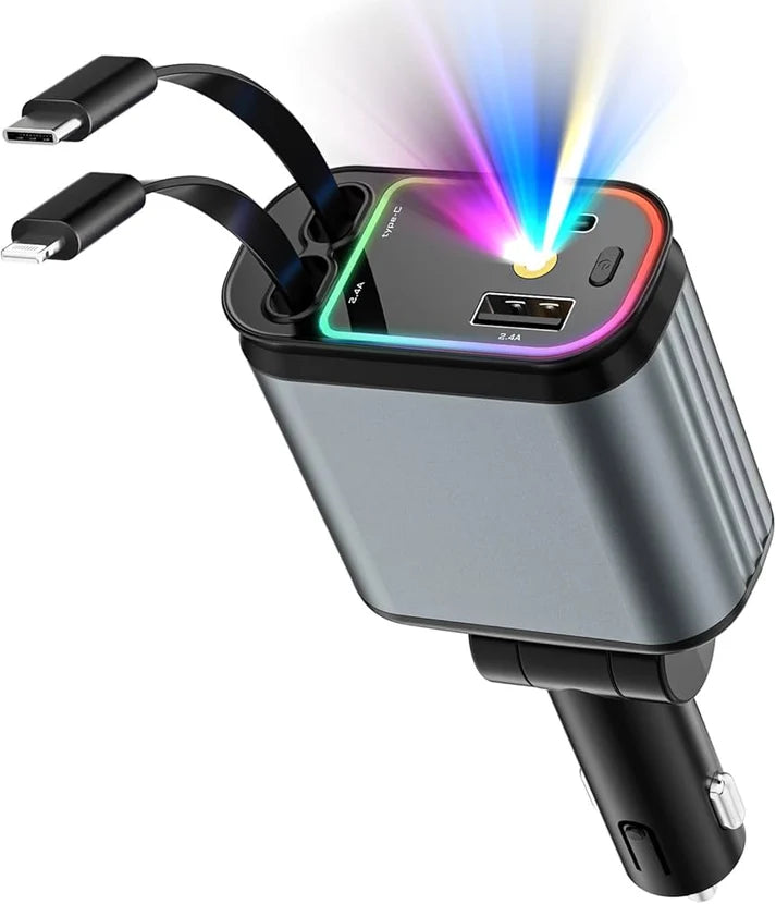4 in 1 Fast Car Charger with LED Ambient Light, Dual USB Car Charger with starlight | Techniverse