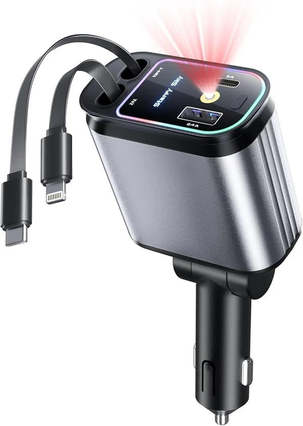 4 in 1 Fast Car Charger with LED Ambient Light, Dual USB Car Charger with starlight | Techniverse