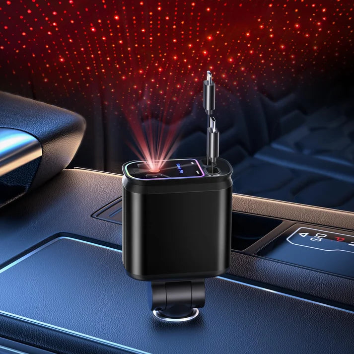 4 in 1 Fast Car Charger with LED Ambient Light, Dual USB Car Charger with starlight | Techniverse