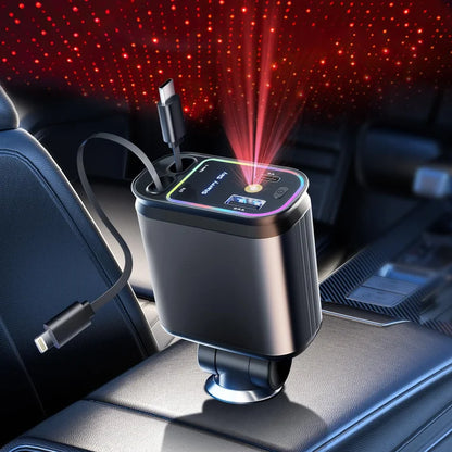 4 in 1 Fast Car Charger with LED Ambient Light, Dual USB Car Charger with starlight | Techniverse