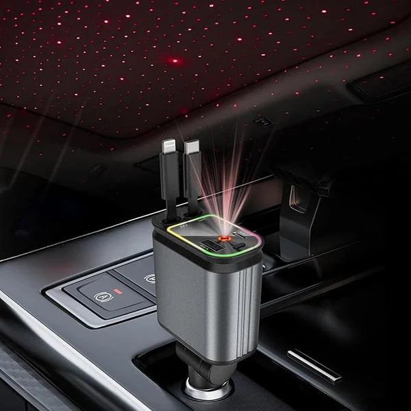 4 in 1 Fast Car Charger with LED Ambient Light, Dual USB Car Charger with starlight | Techniverse