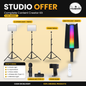 Studio Offer – Complete Content Creator Kit (2 Lights + 3 Tripods + Wireless Mic + RGB Stick)